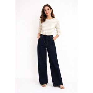 Bridge by Gly High Rise Palazzo Jean Indigo Wide Leg Tie Waist‎ Womens 12 NWT
